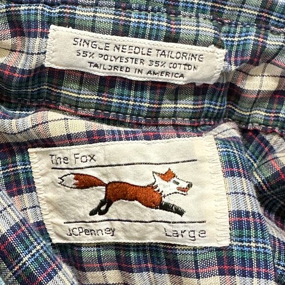 Vintage The Fox JC Penney Size L Green Red Plaid Button Up Shirt Tailored USA - Picture 6 of 6